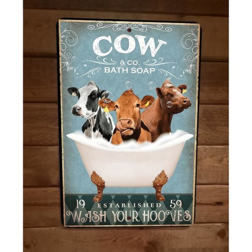 Cattle Cow Bath Soap 8x12 Metal‎ Wall Sign Animal Poster
